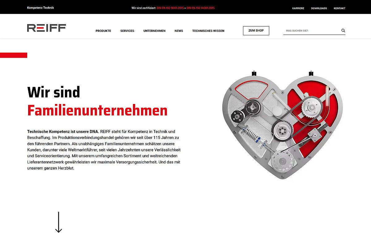 Startseite von REIFF Technische Produkte in der Desktop-Ansicht