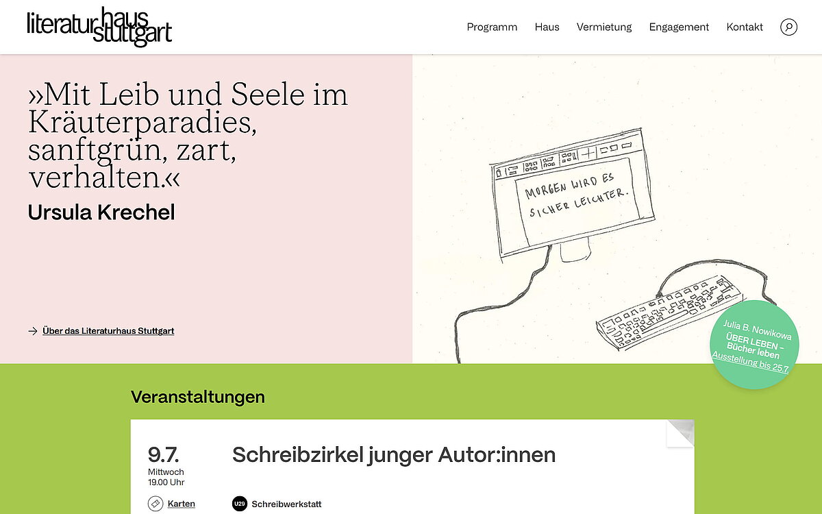 Startseite des Literaturhaus Stuttgart in der Desktop-Ansicht